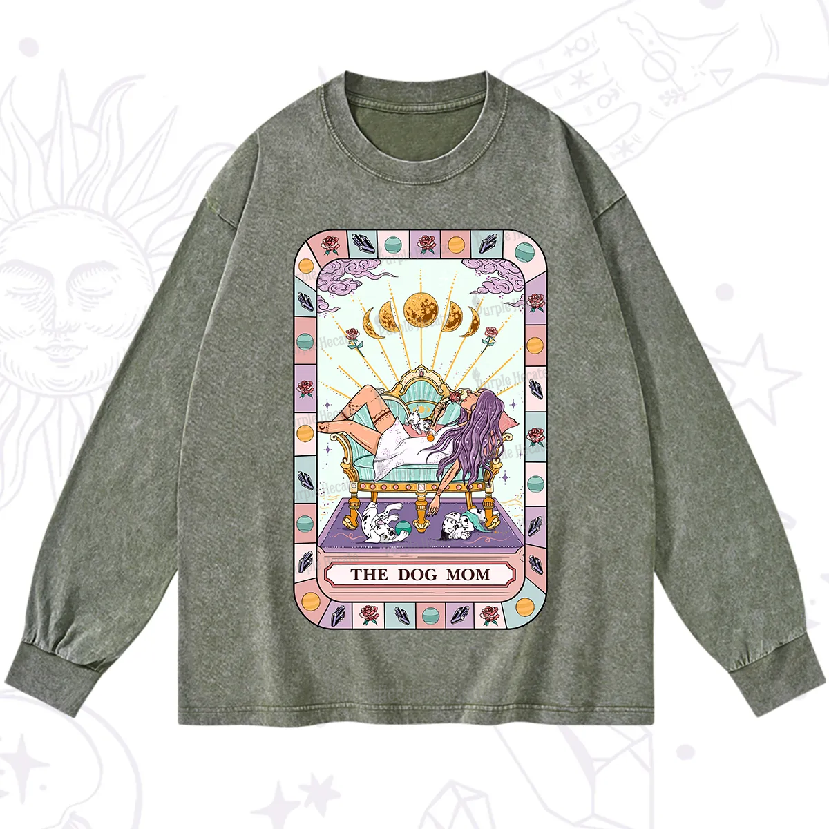 Purplehecate The Chill Dog Mom Washed Long Sleeve Shirt