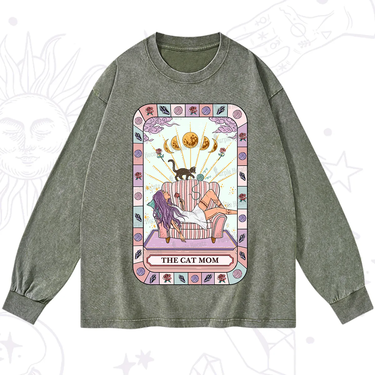 Purplehecate The Chill Cat Mom Washed Long Sleeve Shirt