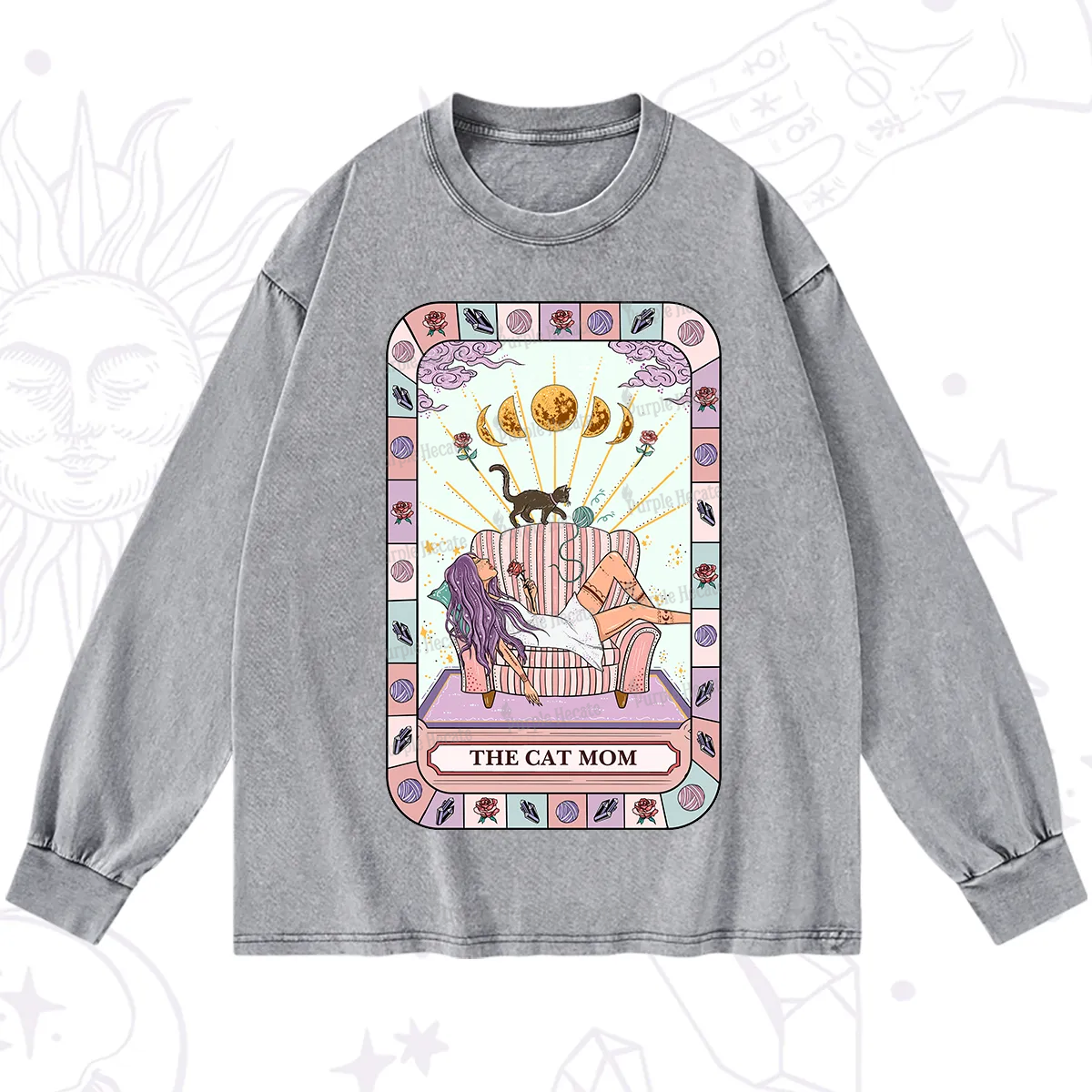 Purplehecate The Chill Cat Mom Washed Long Sleeve Shirt