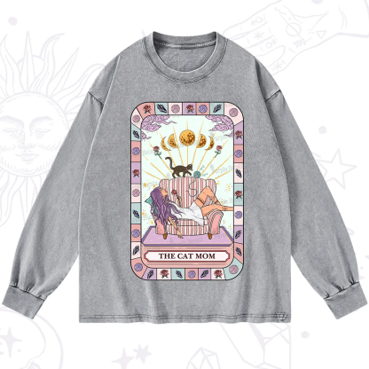 Purplehecate The Chill Cat Mom Washed Long Sleeve Shirt