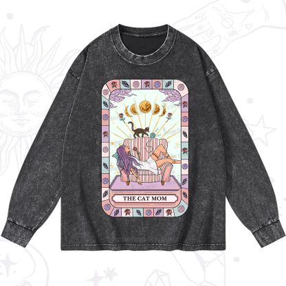 Purplehecate The Chill Cat Mom Washed Long Sleeve Shirt