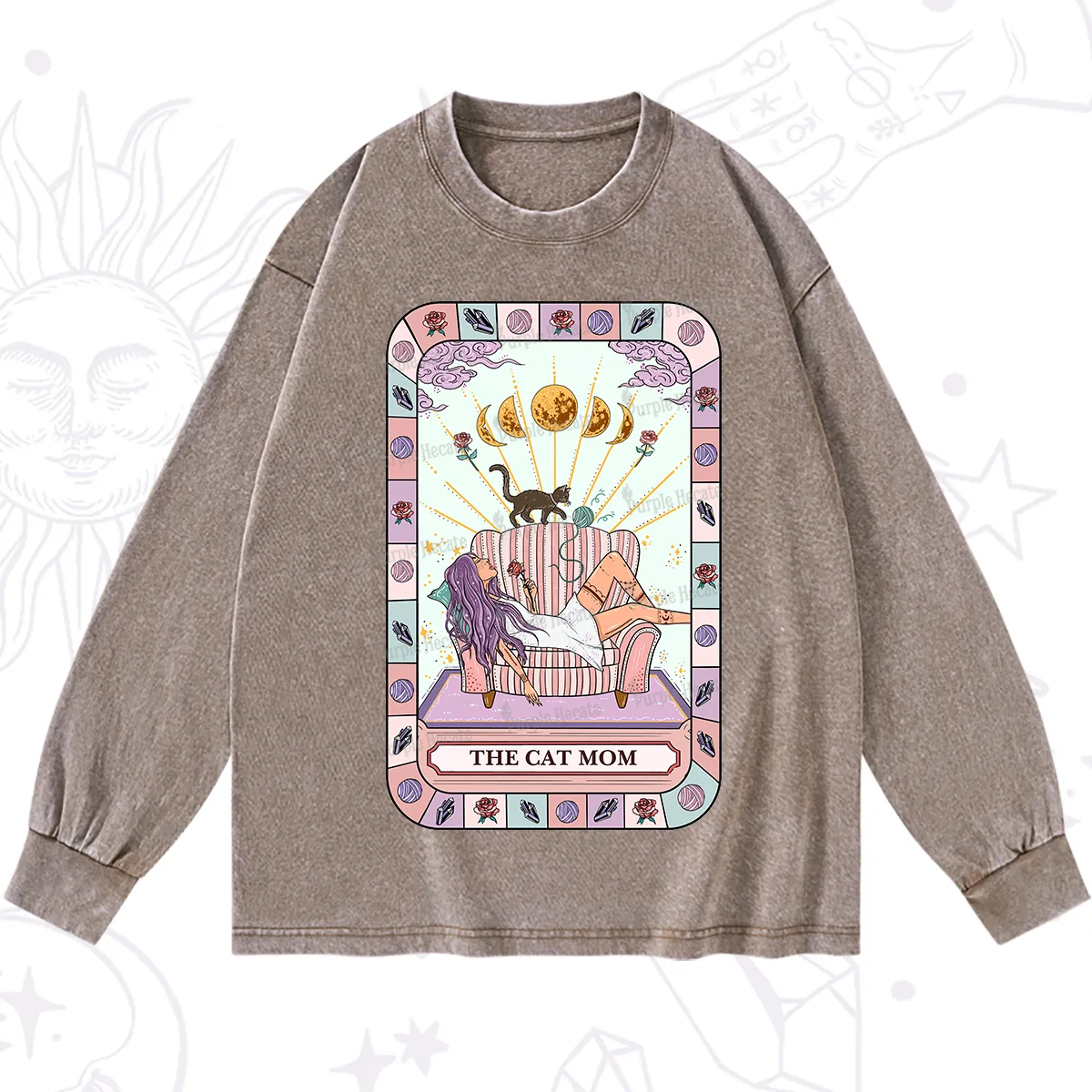 Purplehecate The Chill Cat Mom Washed Long Sleeve Shirt