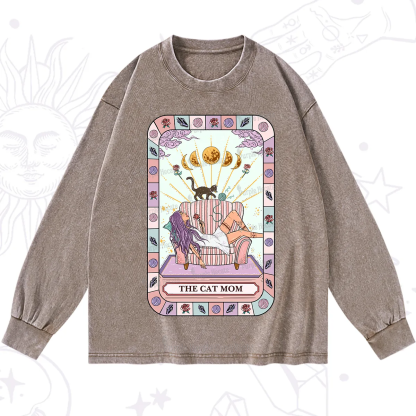 Purplehecate The Chill Cat Mom Washed Long Sleeve Shirt