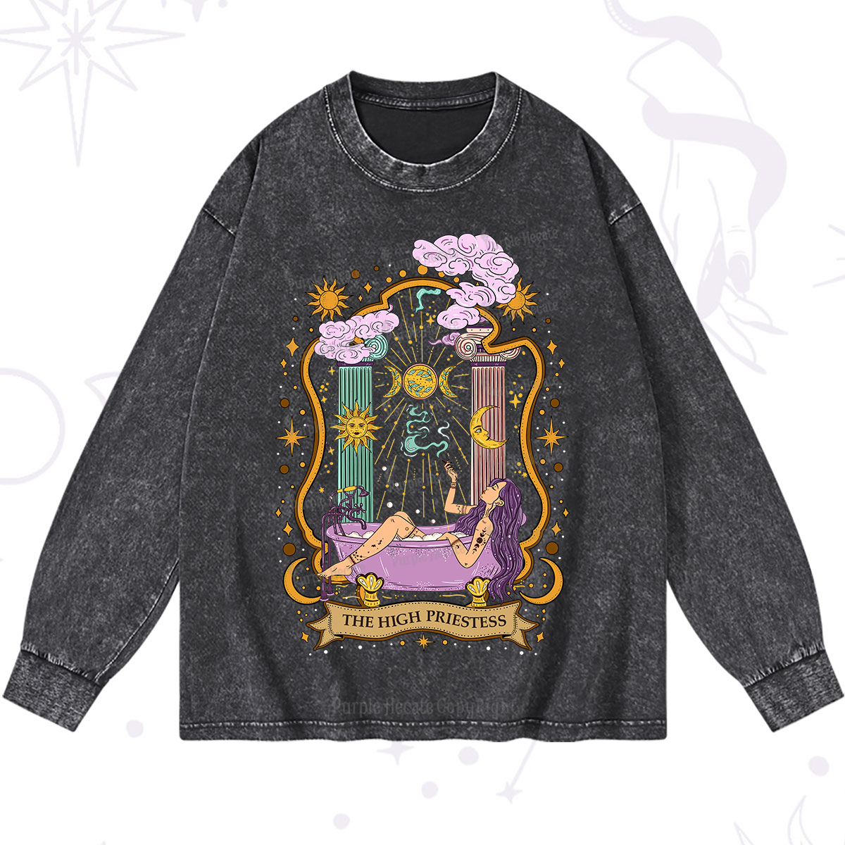 Purplehecate The High Priestess Goddess Washed Long Sleeve Shirt