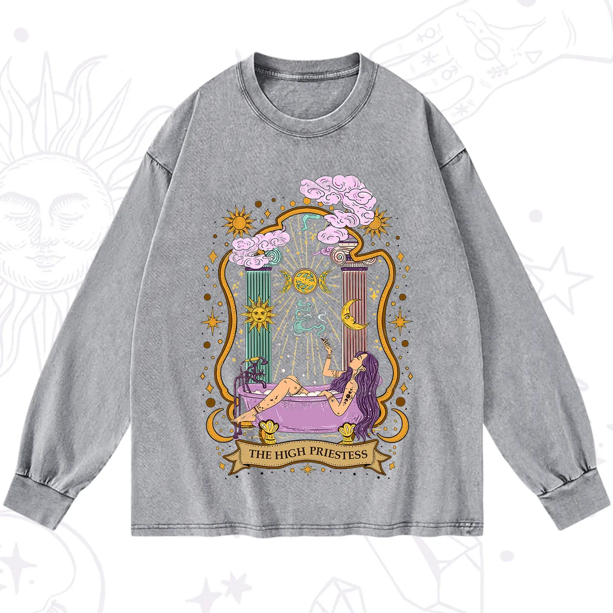 Purplehecate The High Priestess Goddess Washed Long Sleeve Shirt