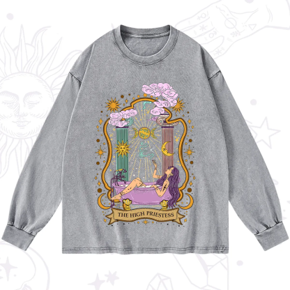 Purplehecate The High Priestess Goddess Washed Long Sleeve Shirt