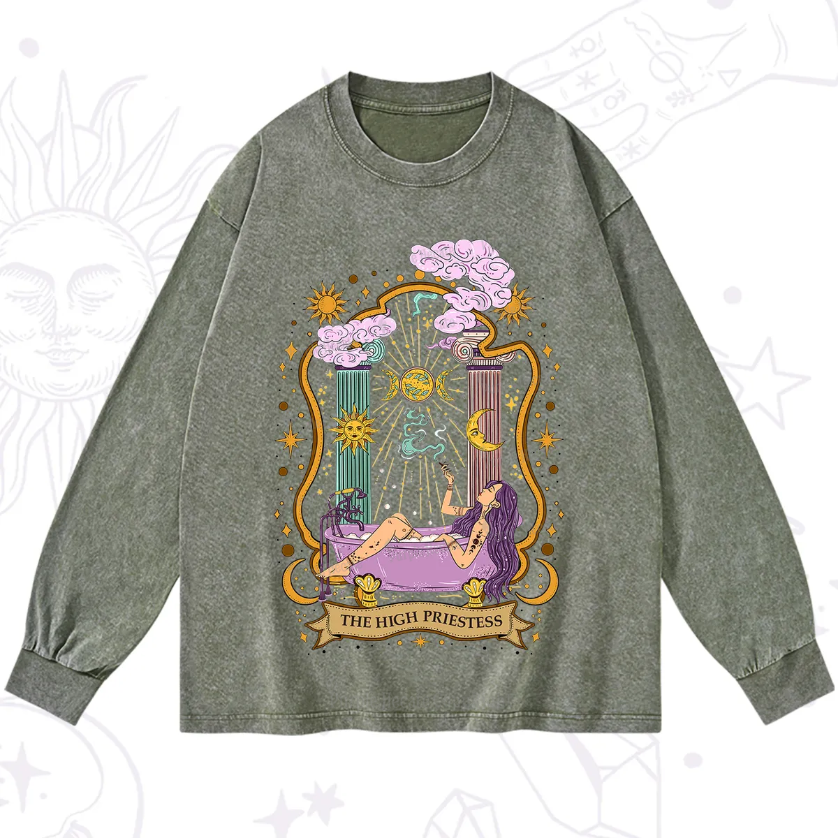 Purplehecate The High Priestess Goddess Washed Long Sleeve Shirt