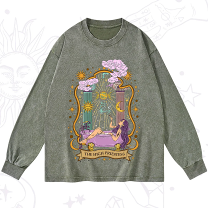 Purplehecate The High Priestess Goddess Washed Long Sleeve Shirt