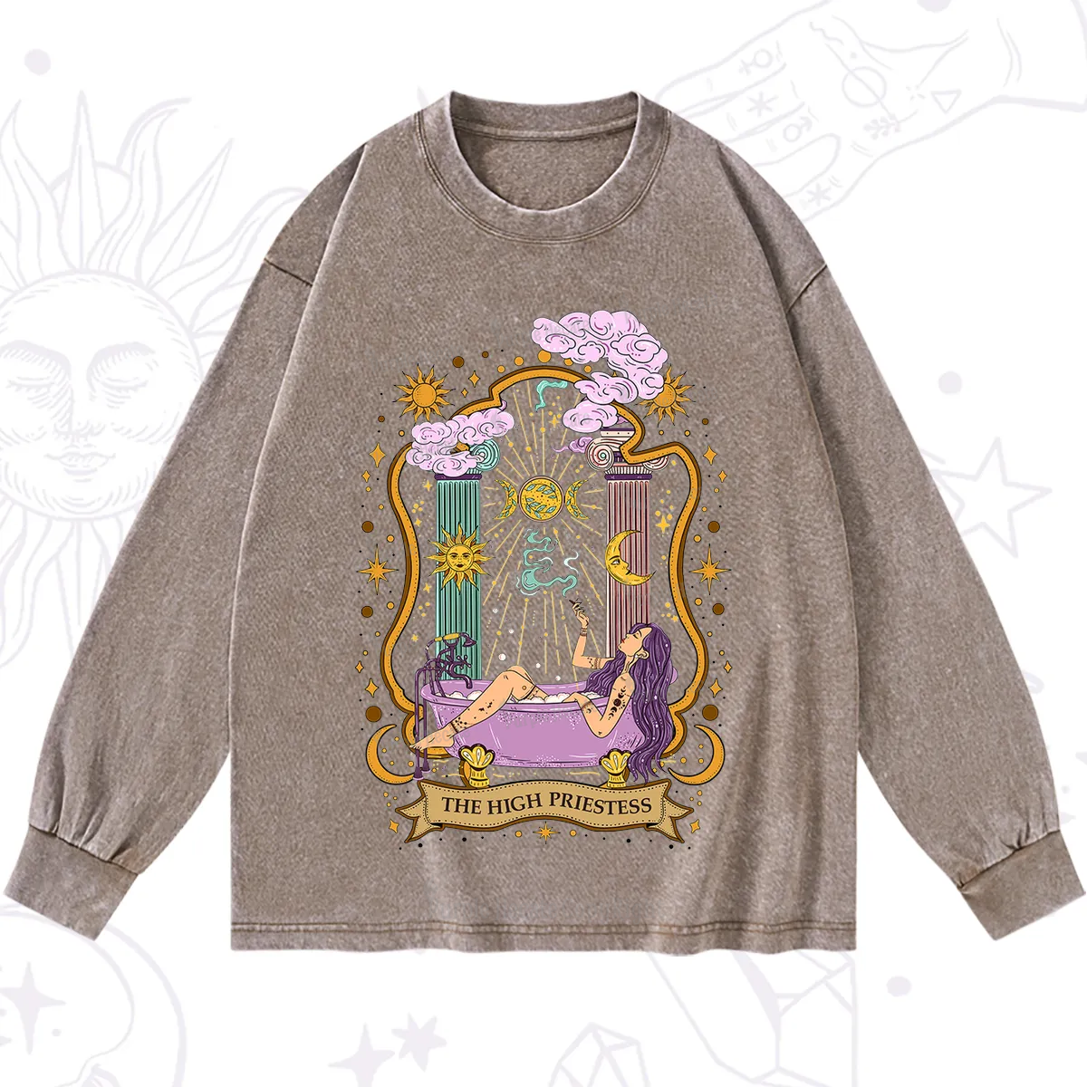 Purplehecate The High Priestess Goddess Washed Long Sleeve Shirt
