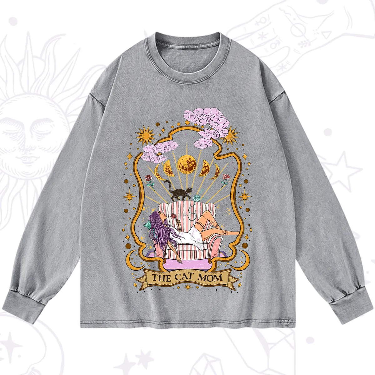 Purplehecate The Cat Mom Goddess Washed Long Sleeve Shirt