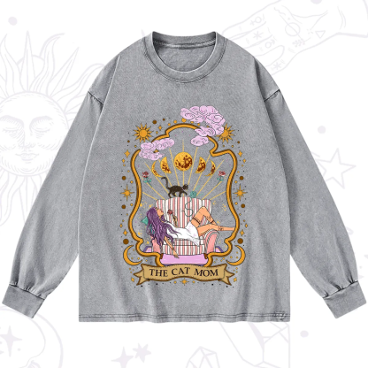 Purplehecate The Cat Mom Goddess Washed Long Sleeve Shirt