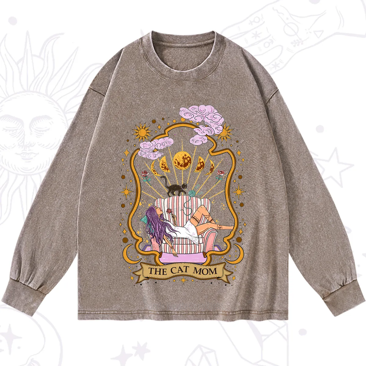 Purplehecate The Cat Mom Goddess Washed Long Sleeve Shirt