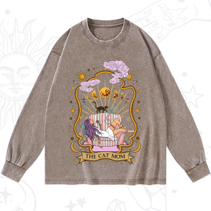 Purplehecate The Cat Mom Goddess Washed Long Sleeve Shirt