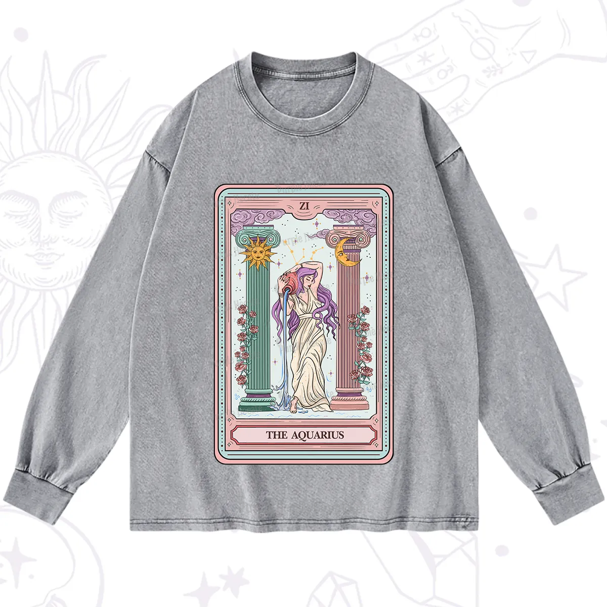 Purplehecate The Aquarius Goddess Tarot Washed Long Sleeve Shirt