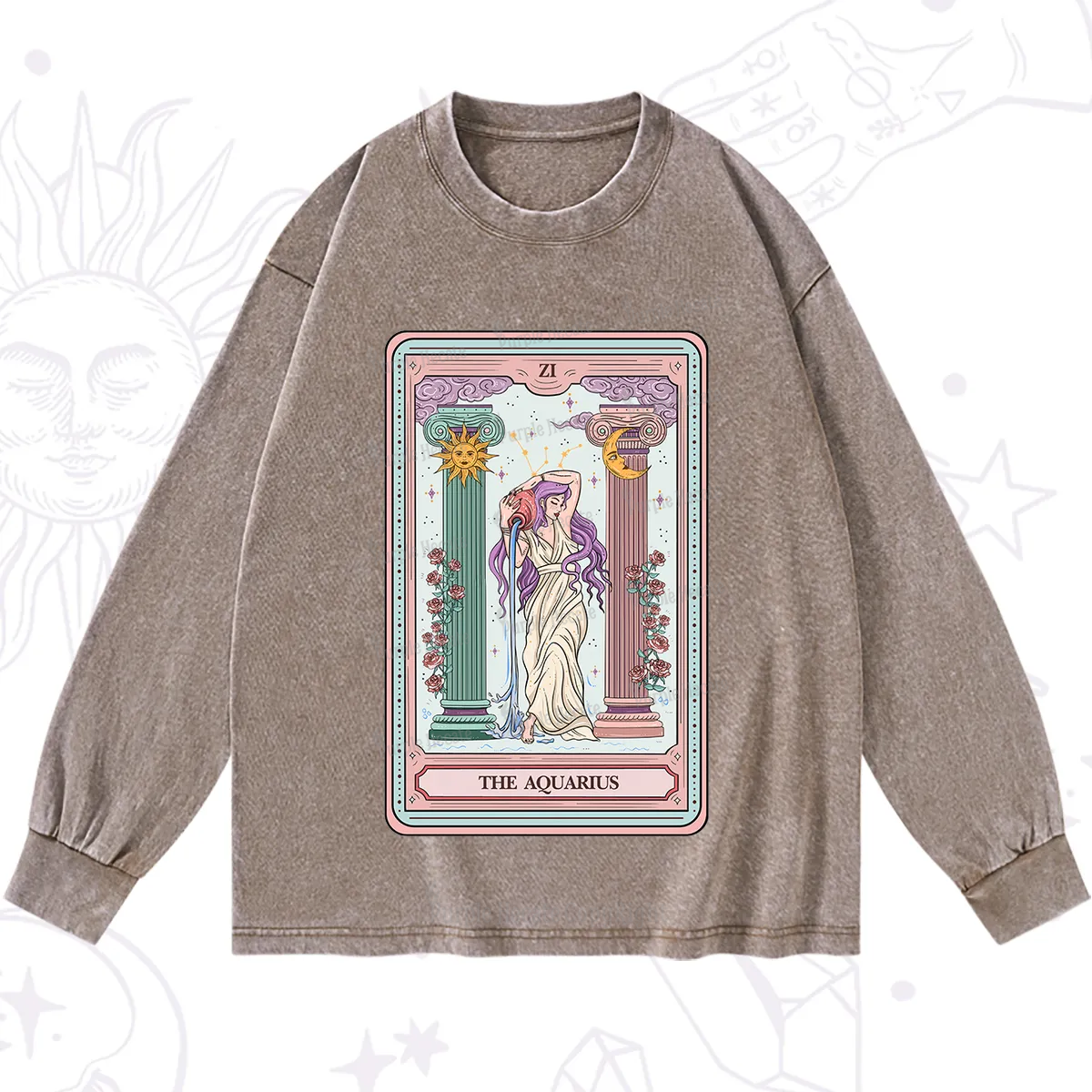 Purplehecate The Aquarius Goddess Tarot Washed Long Sleeve Shirt
