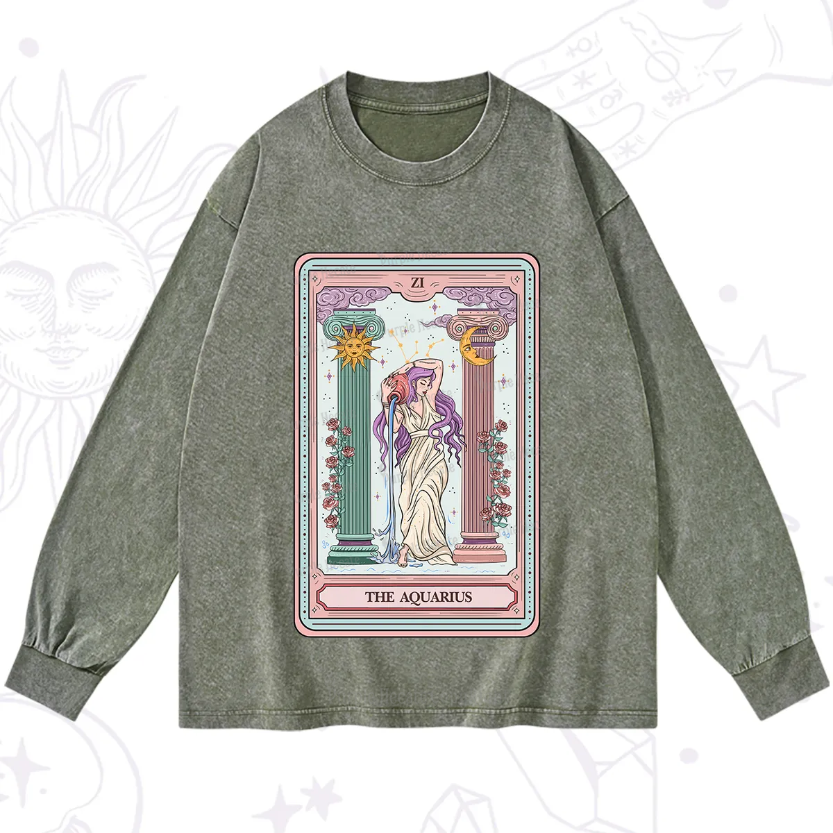 Purplehecate The Aquarius Goddess Tarot Washed Long Sleeve Shirt