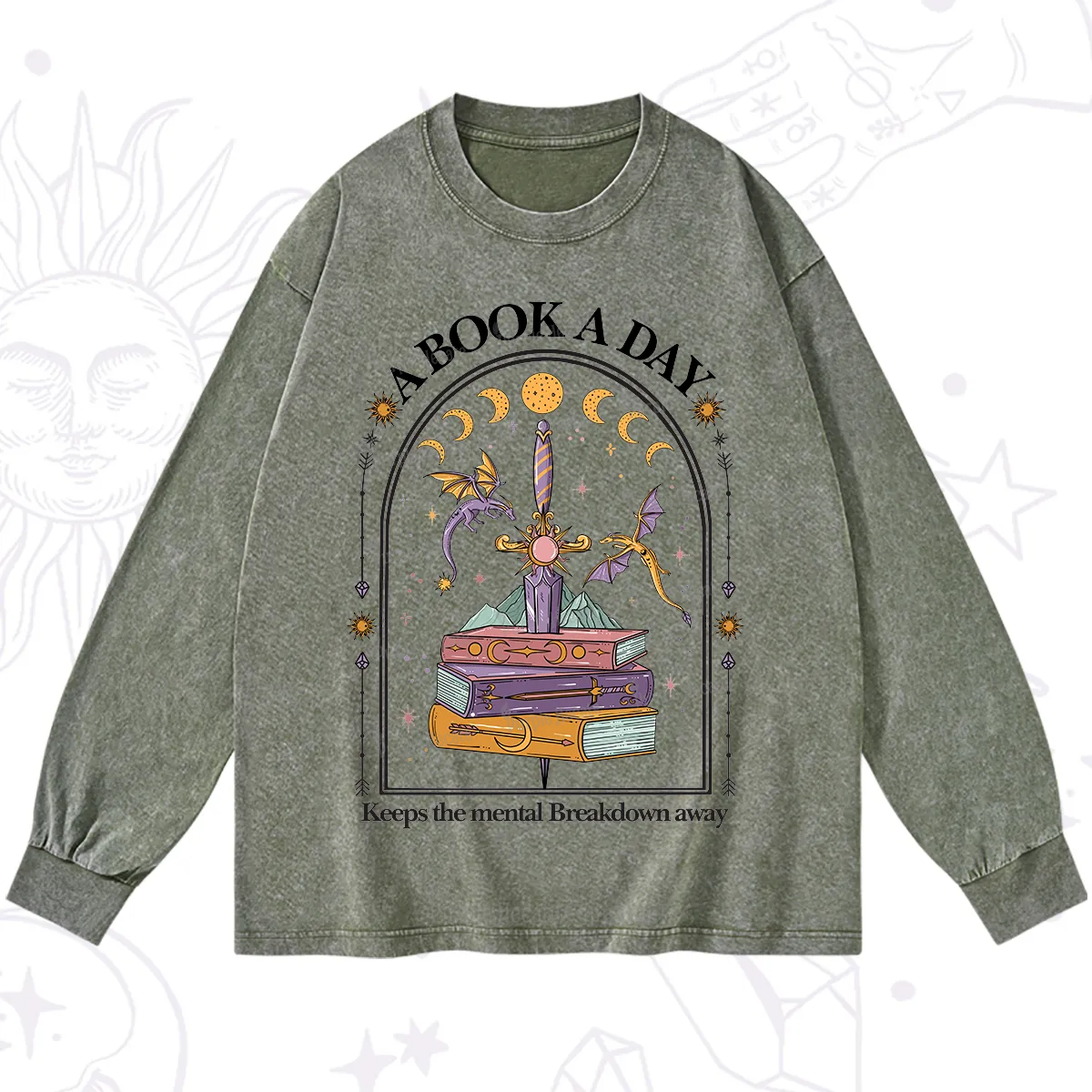 Purplehecate A Book A Day Keeps The Mental Breakdown Away Washed Long Sleeve Shirt