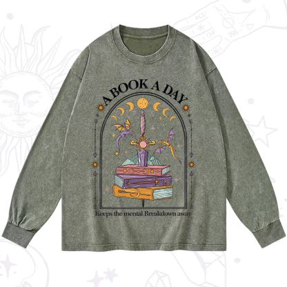 Purplehecate A Book A Day Keeps The Mental Breakdown Away Washed Long Sleeve Shirt