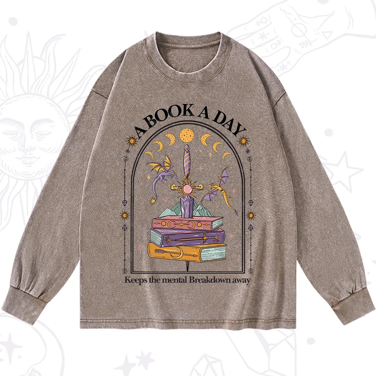 Purplehecate A Book A Day Keeps The Mental Breakdown Away Washed Long Sleeve Shirt