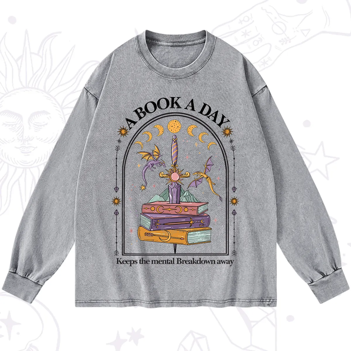 Purplehecate A Book A Day Keeps The Mental Breakdown Away Washed Long Sleeve Shirt