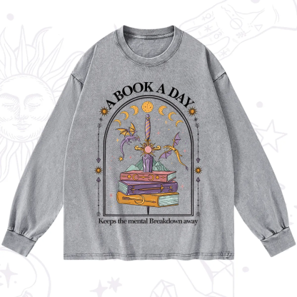 Purplehecate A Book A Day Keeps The Mental Breakdown Away Washed Long Sleeve Shirt