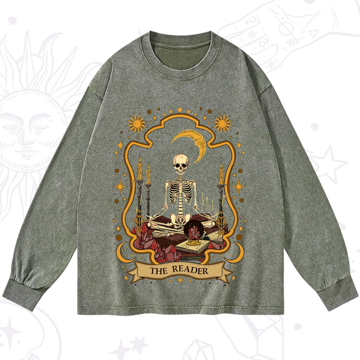 Purplehecate The Reader Skeleton Washed Long Sleeve Shirt