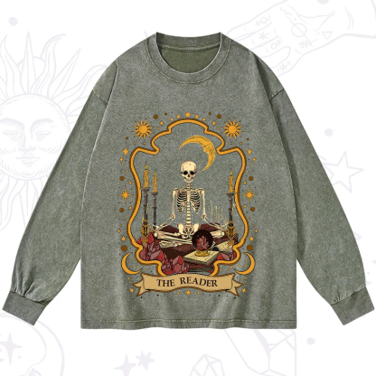 Purplehecate The Reader Skeleton Washed Long Sleeve Shirt