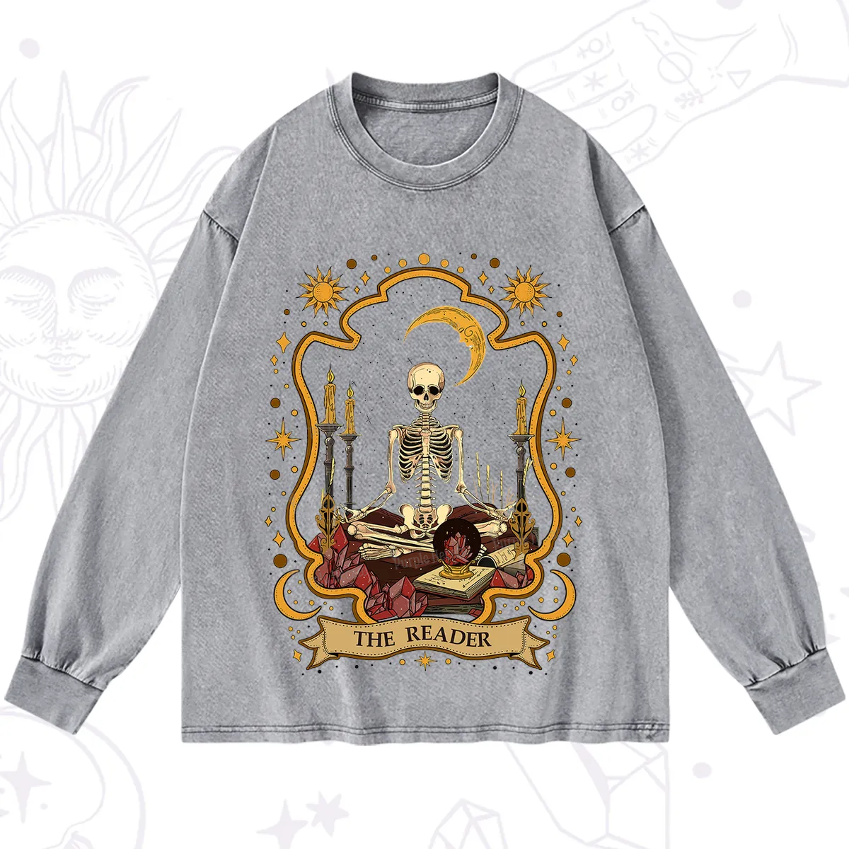 Purplehecate The Reader Skeleton Washed Long Sleeve Shirt