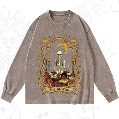Purplehecate The Reader Skeleton Washed Long Sleeve Shirt