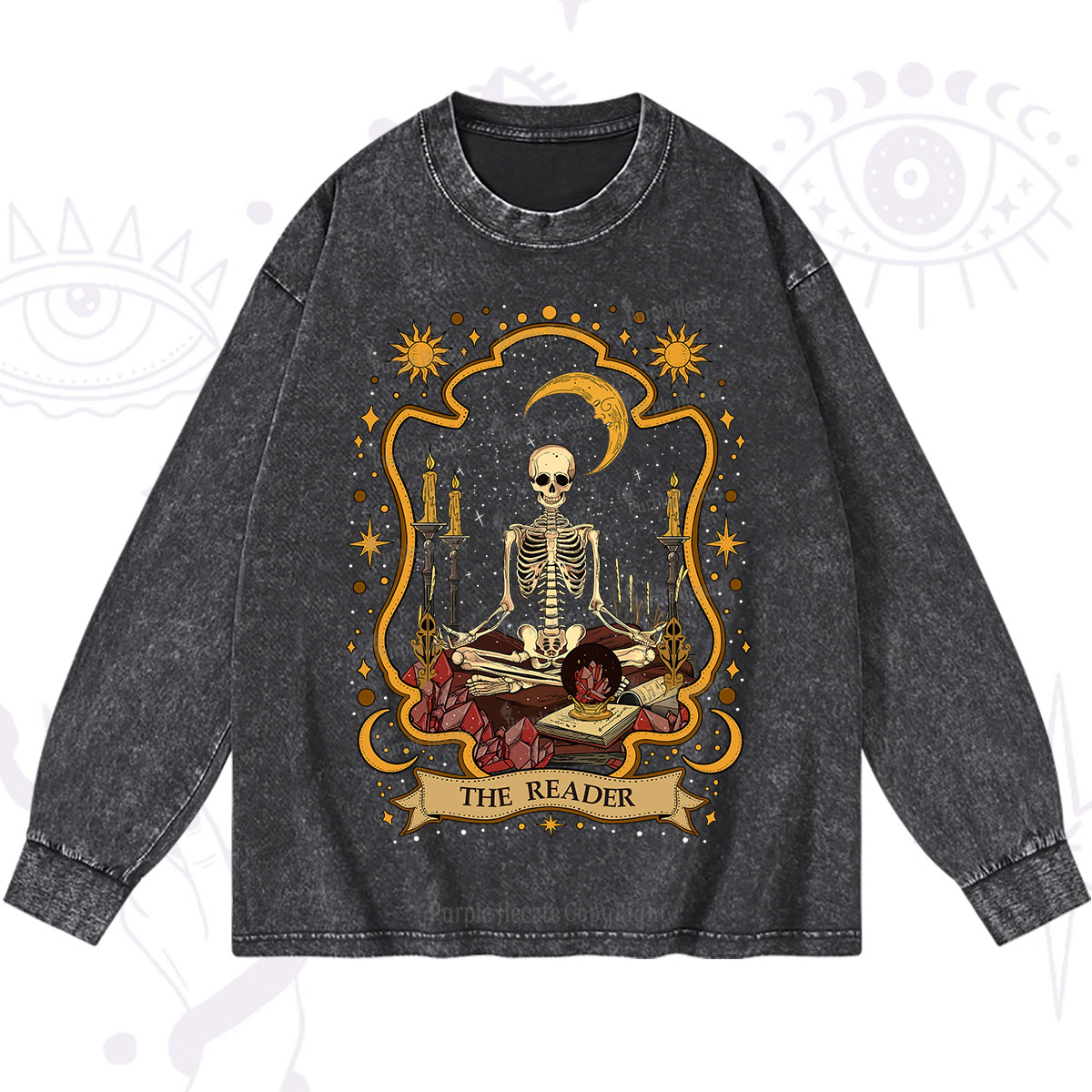 Purplehecate The Reader Skeleton Washed Long Sleeve Shirt