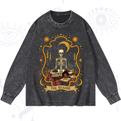 Purplehecate The Reader Skeleton Washed Long Sleeve Shirt
