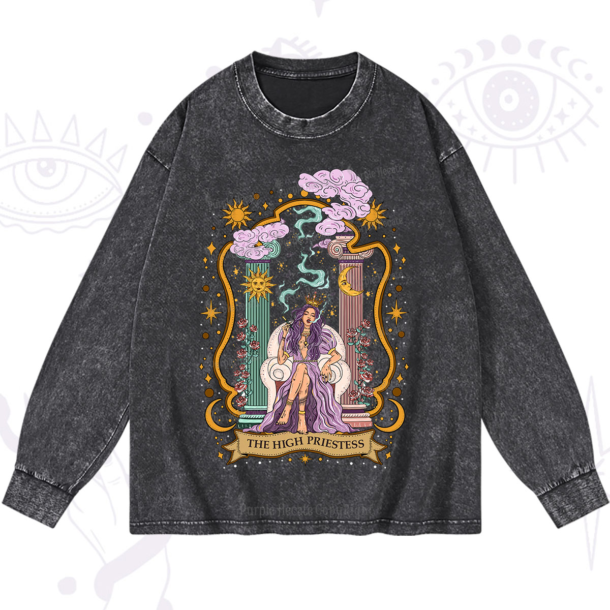 Purplehecate The High Priestess Goddess Washed Long Sleeve Shirt