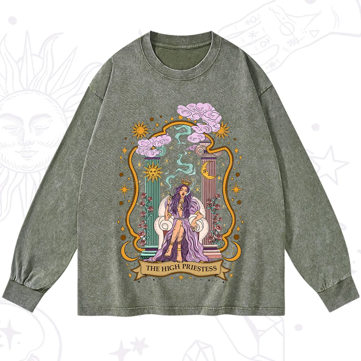 Purplehecate The High Priestess Goddess Washed Long Sleeve Shirt