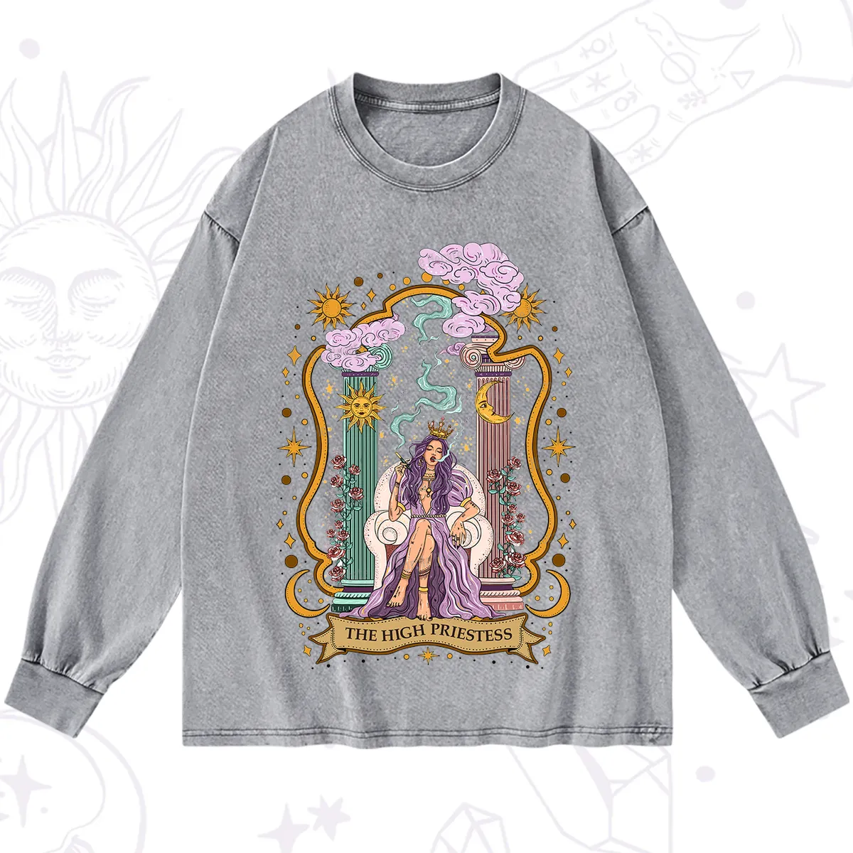 Purplehecate The High Priestess Goddess Washed Long Sleeve Shirt