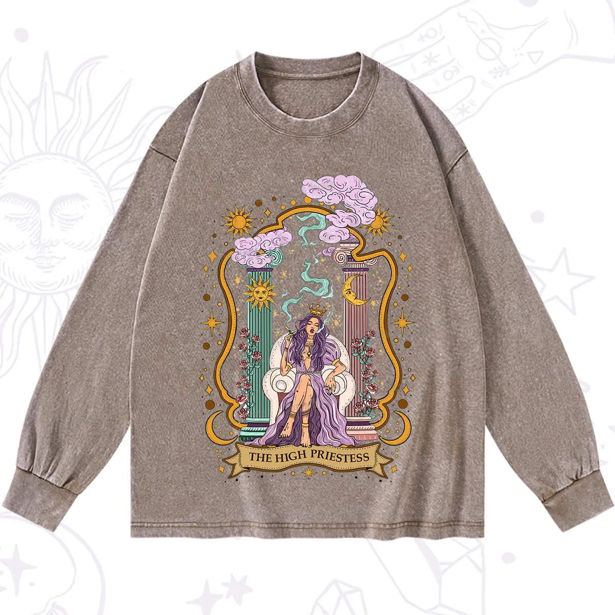 Purplehecate The High Priestess Goddess Washed Long Sleeve Shirt
