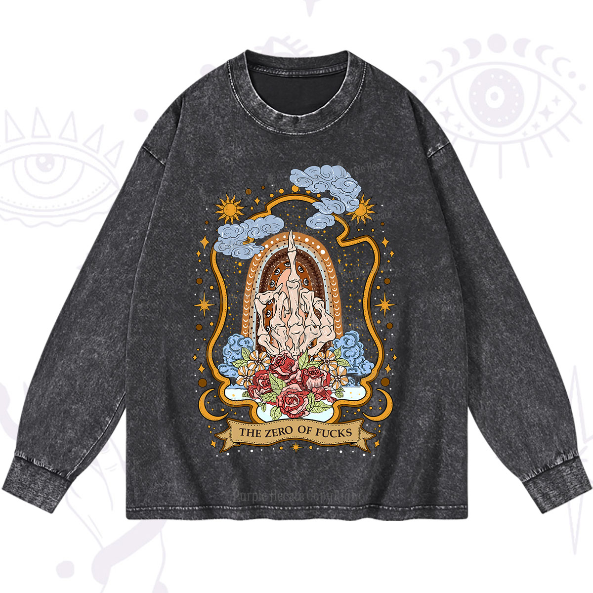 Purplehecate The Zero of Fucks Skeleton Washed Long Sleeve Shirt
