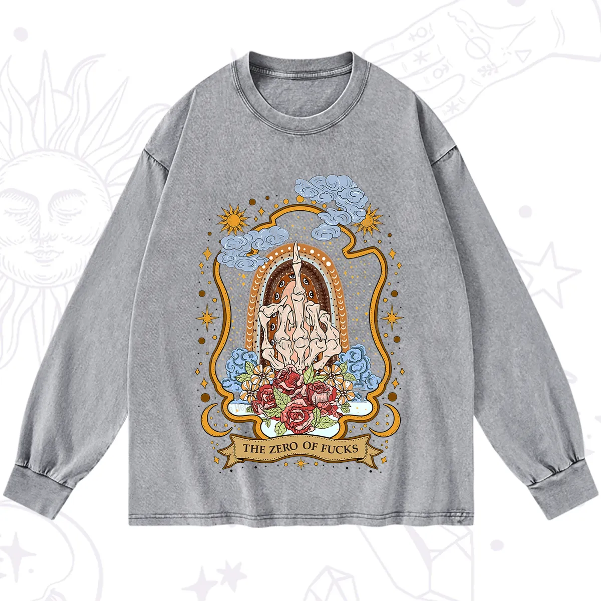 Purplehecate The Zero of Fucks Skeleton Washed Long Sleeve Shirt