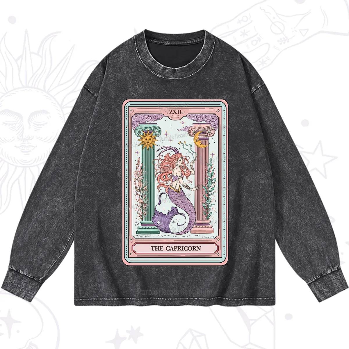 Purplehecate The Capricorn Goddess Tarot Washed Long Sleeve Shirt