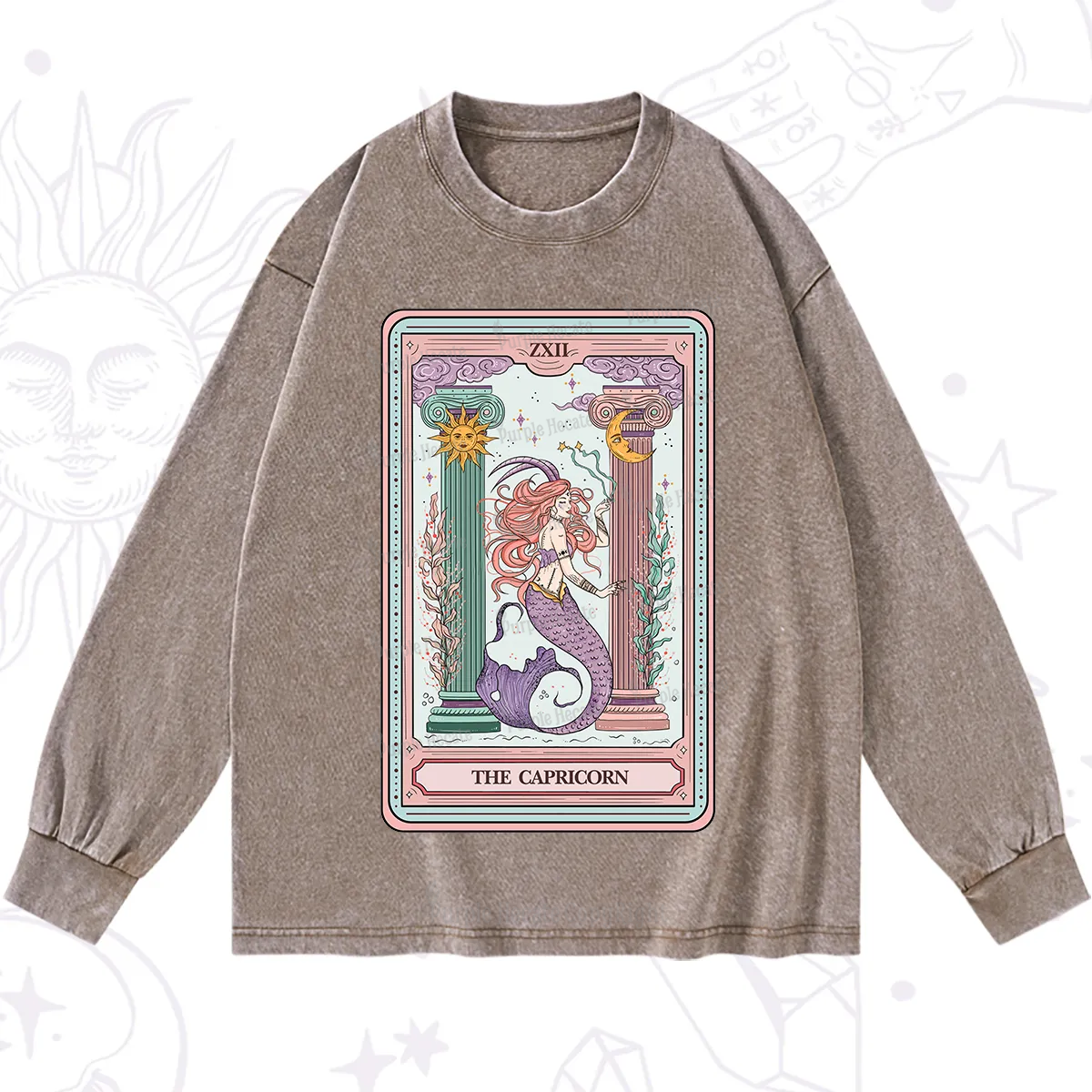 Purplehecate The Capricorn Goddess Tarot Washed Long Sleeve Shirt