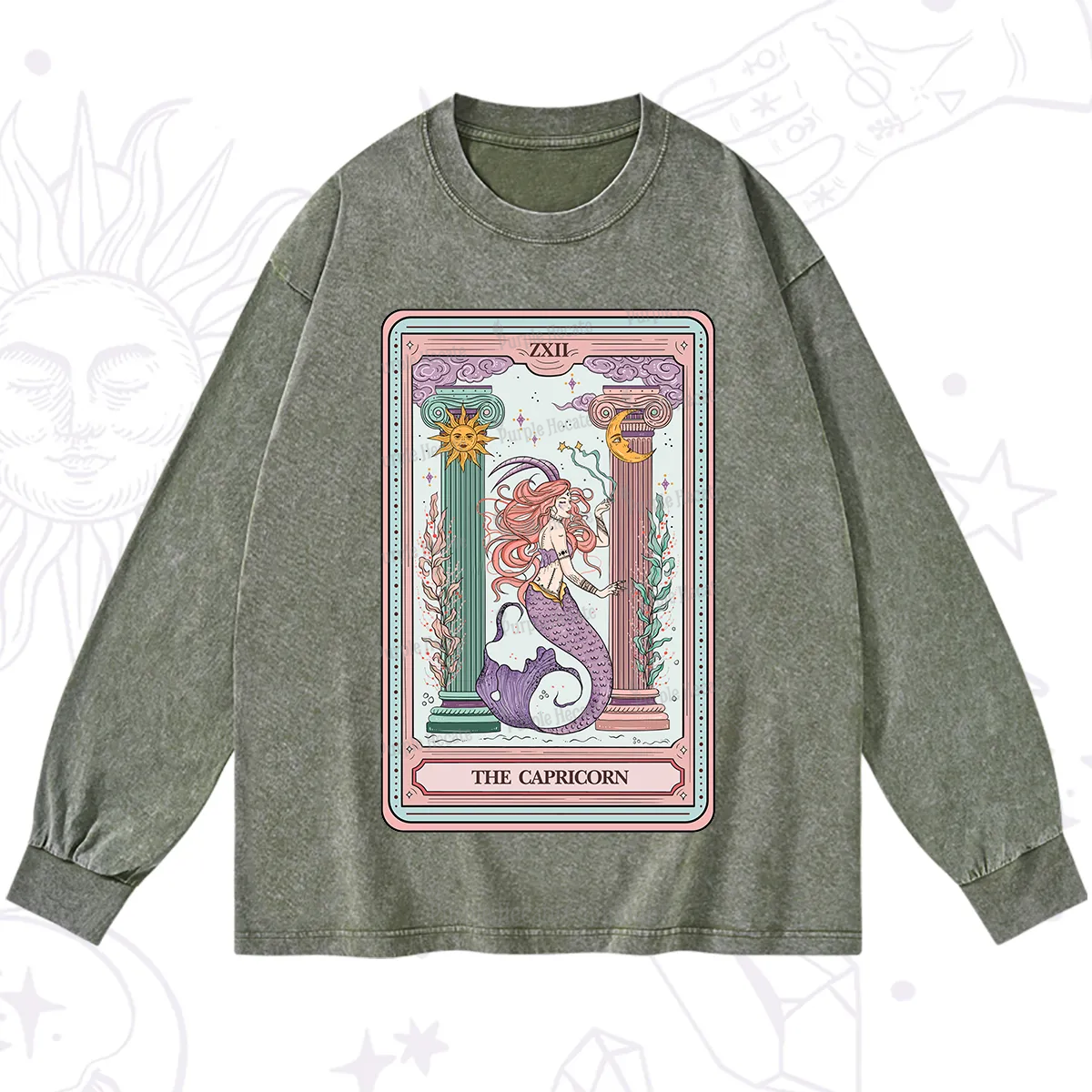 Purplehecate The Capricorn Goddess Tarot Washed Long Sleeve Shirt