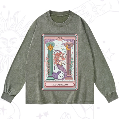 Purplehecate The Capricorn Goddess Tarot Washed Long Sleeve Shirt