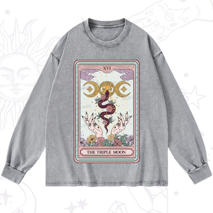 Purplehecate The Triple Moon Tarot Washed Long Sleeve Shirt