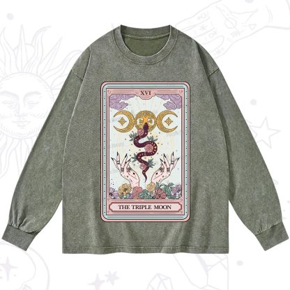 Purplehecate The Triple Moon Tarot Washed Long Sleeve Shirt