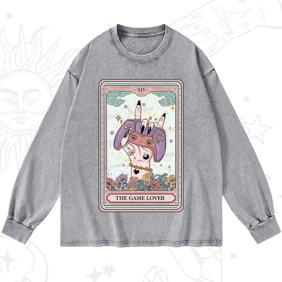 Purplehecate The Game Lover Tarot Washed Long Sleeve Shirt