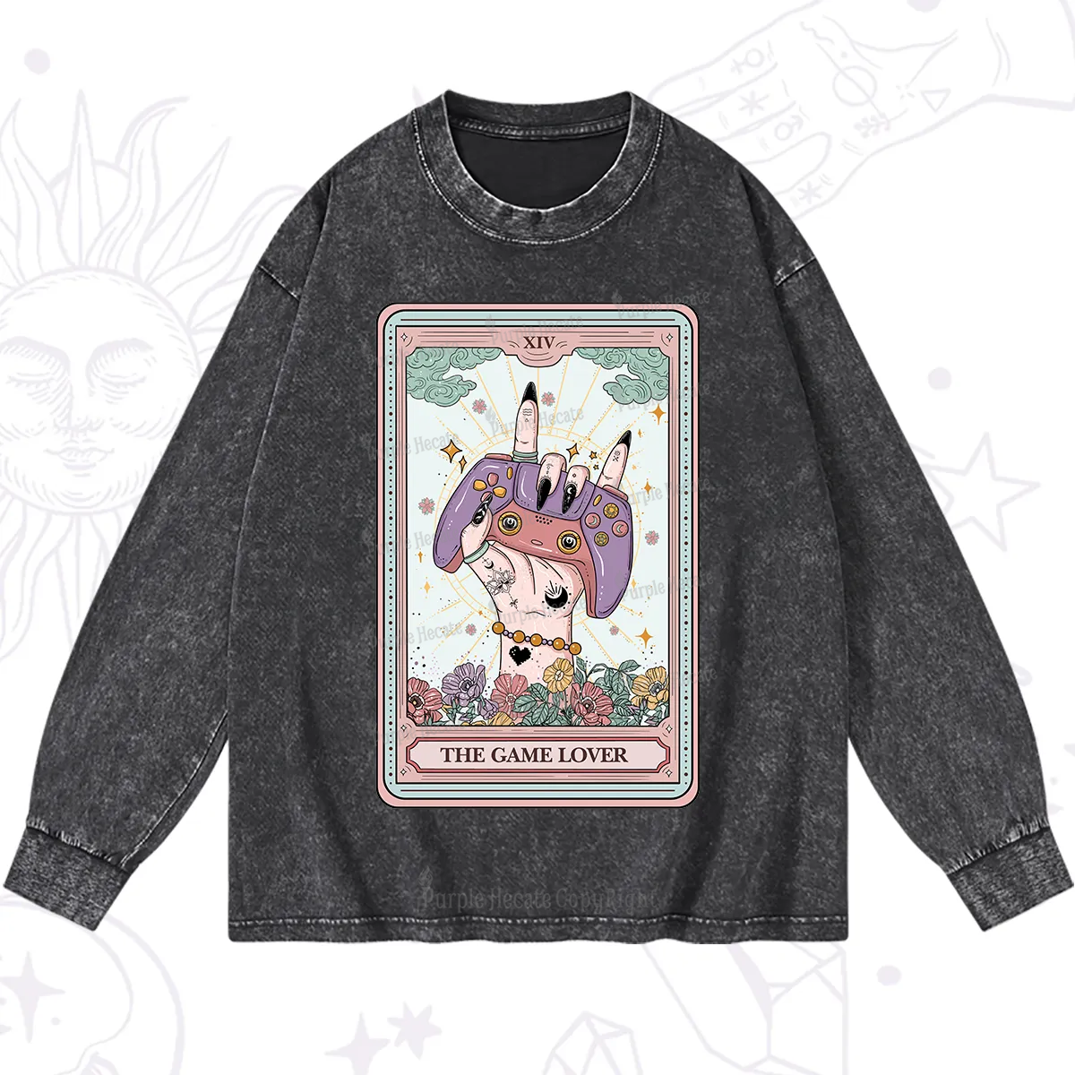 Purplehecate The Game Lover Tarot Washed Long Sleeve Shirt
