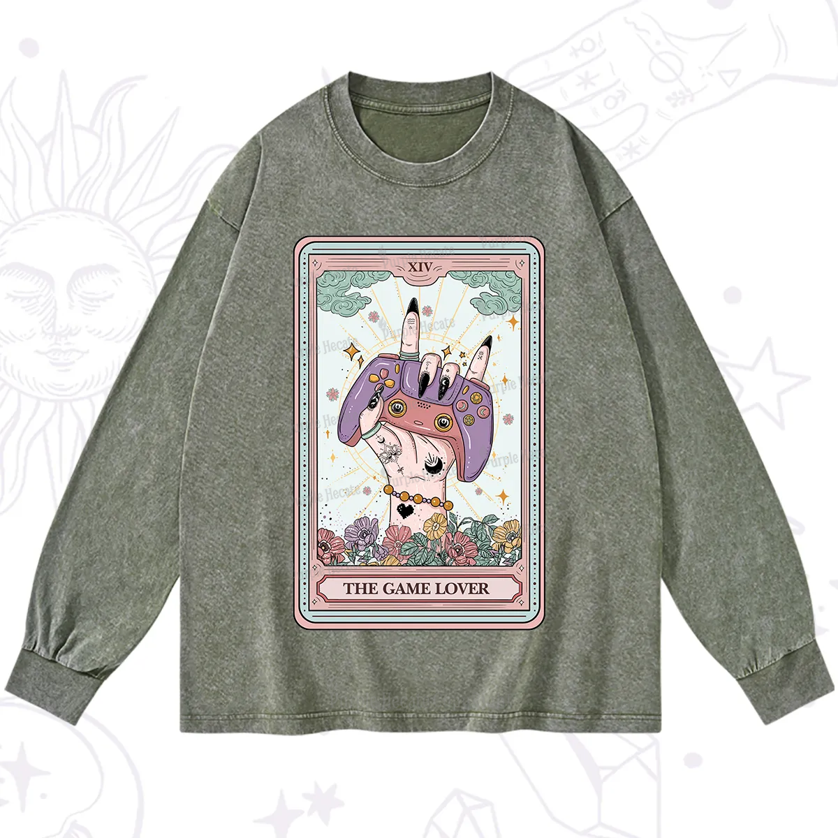 Purplehecate The Game Lover Tarot Washed Long Sleeve Shirt