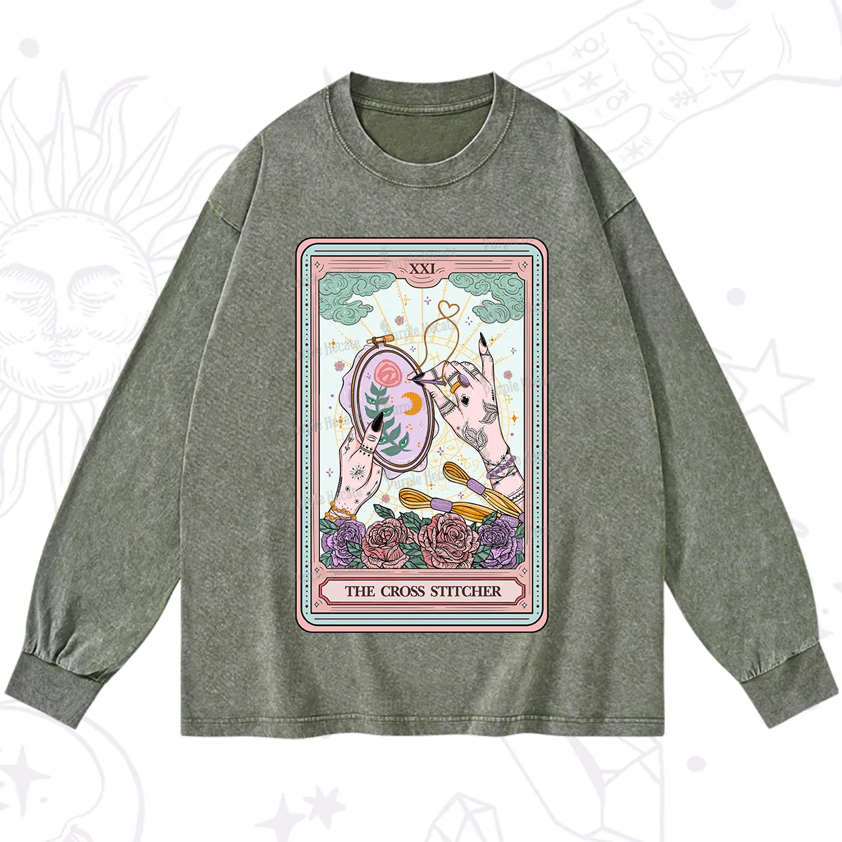 Purplehecate The Cross Stitcher Tarot Washed Long Sleeve Shirt