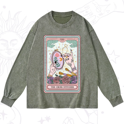 Purplehecate The Cross Stitcher Tarot Washed Long Sleeve Shirt