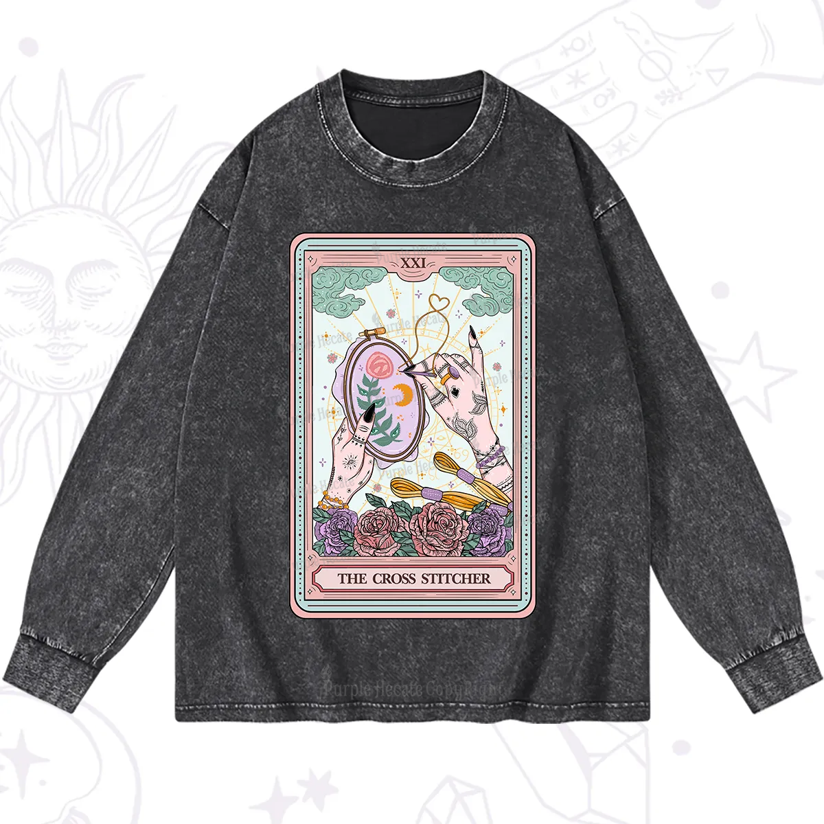 Purplehecate The Cross Stitcher Tarot Washed Long Sleeve Shirt
