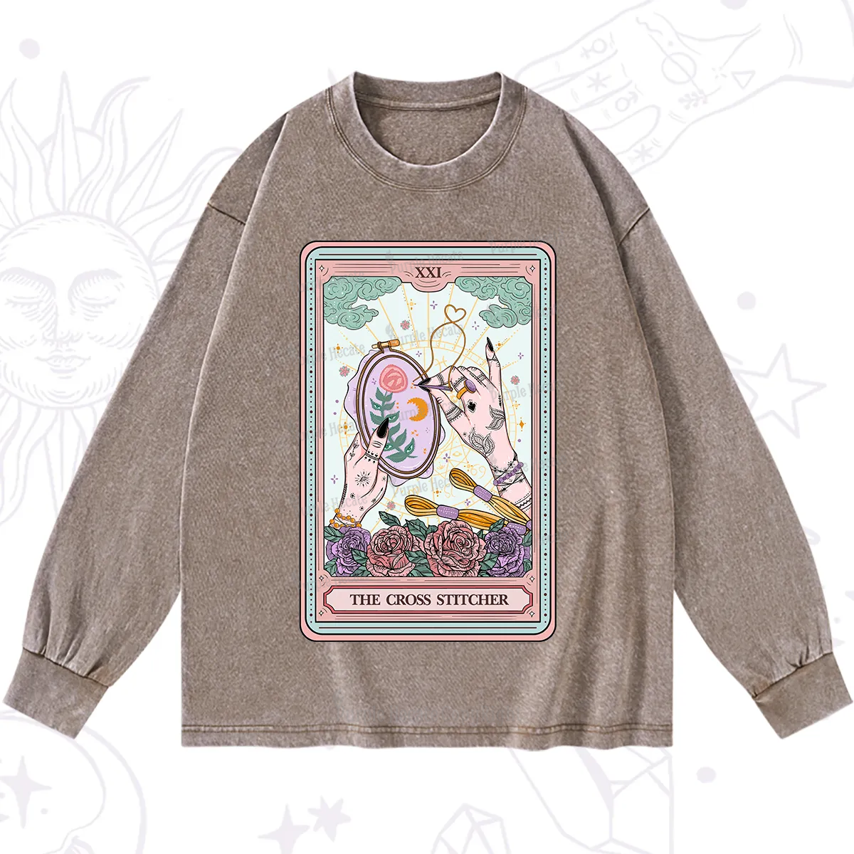Purplehecate The Cross Stitcher Tarot Washed Long Sleeve Shirt